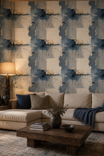 Textured Plaster Wallpaper Blue Gray Distressed Wall Removable Wall Decor
