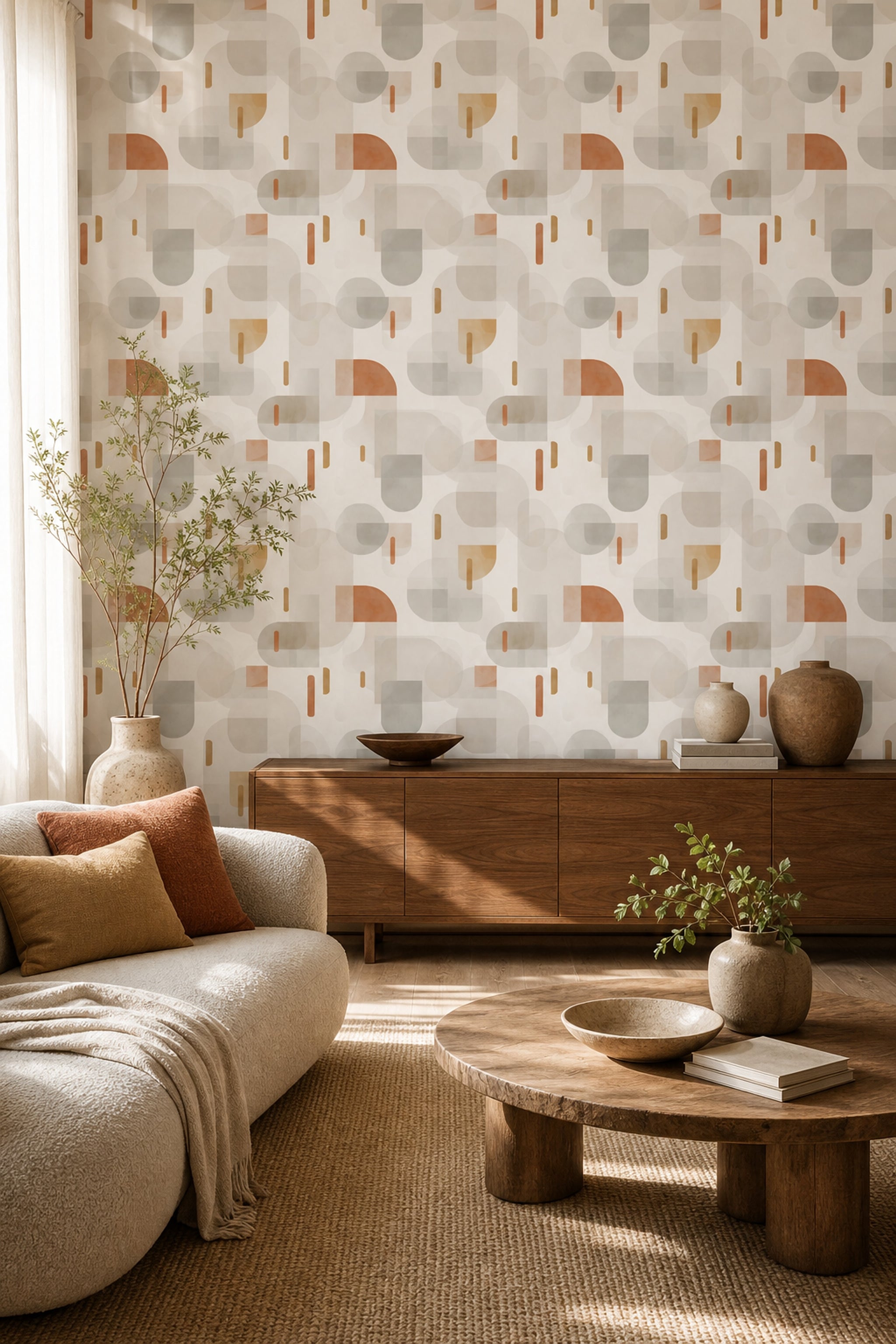 Mid Century Modern Wallpaper Retro Minimalist Decorative Mural