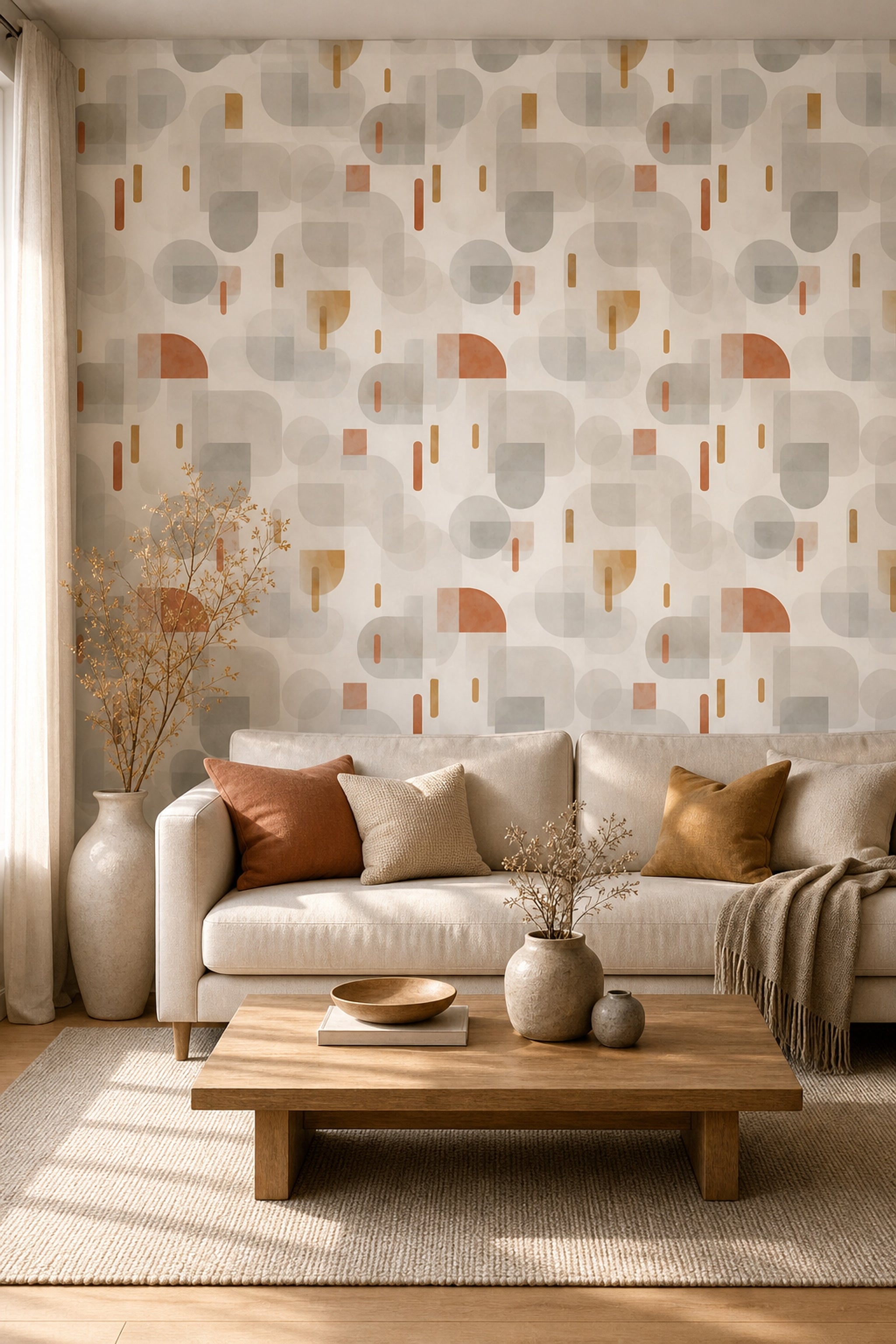 Mid Century Modern Wallpaper Retro Minimalist Decorative Mural