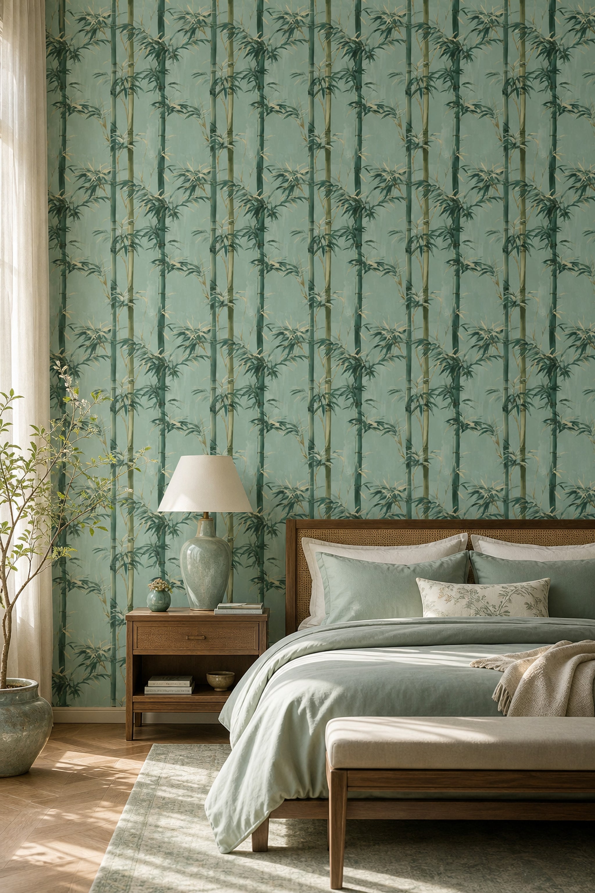 Watercolor Texture Wallpaper Muted Green Removable Wall Double Roll