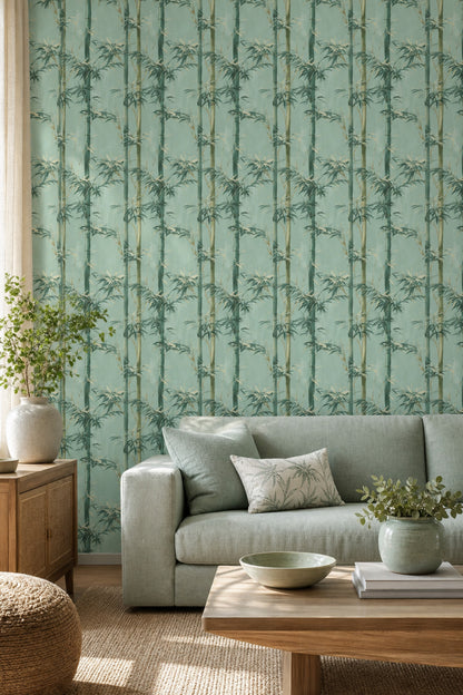 Watercolor Texture Wallpaper Muted Green Removable Wall Double Roll