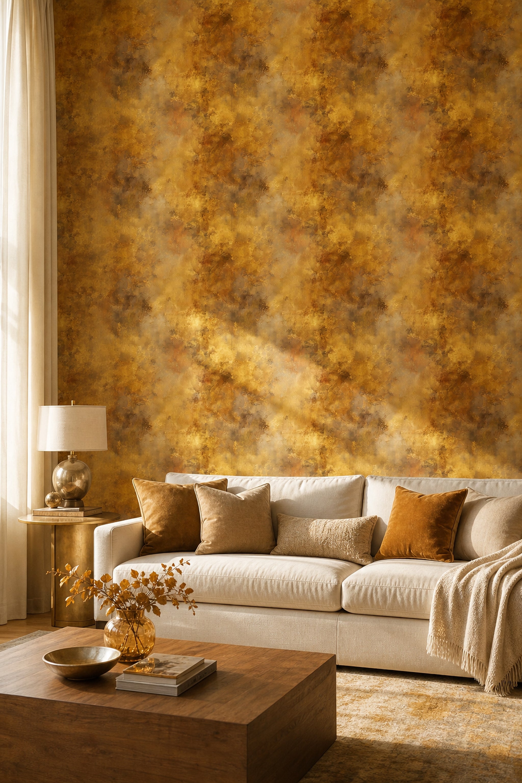 Abstract Texture Wallpaper Golden Ochre Crackle Finish Removable Wall Decor
