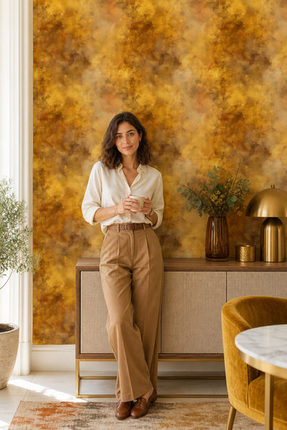 Abstract Texture Wallpaper Golden Ochre Crackle Finish Removable Wall Decor