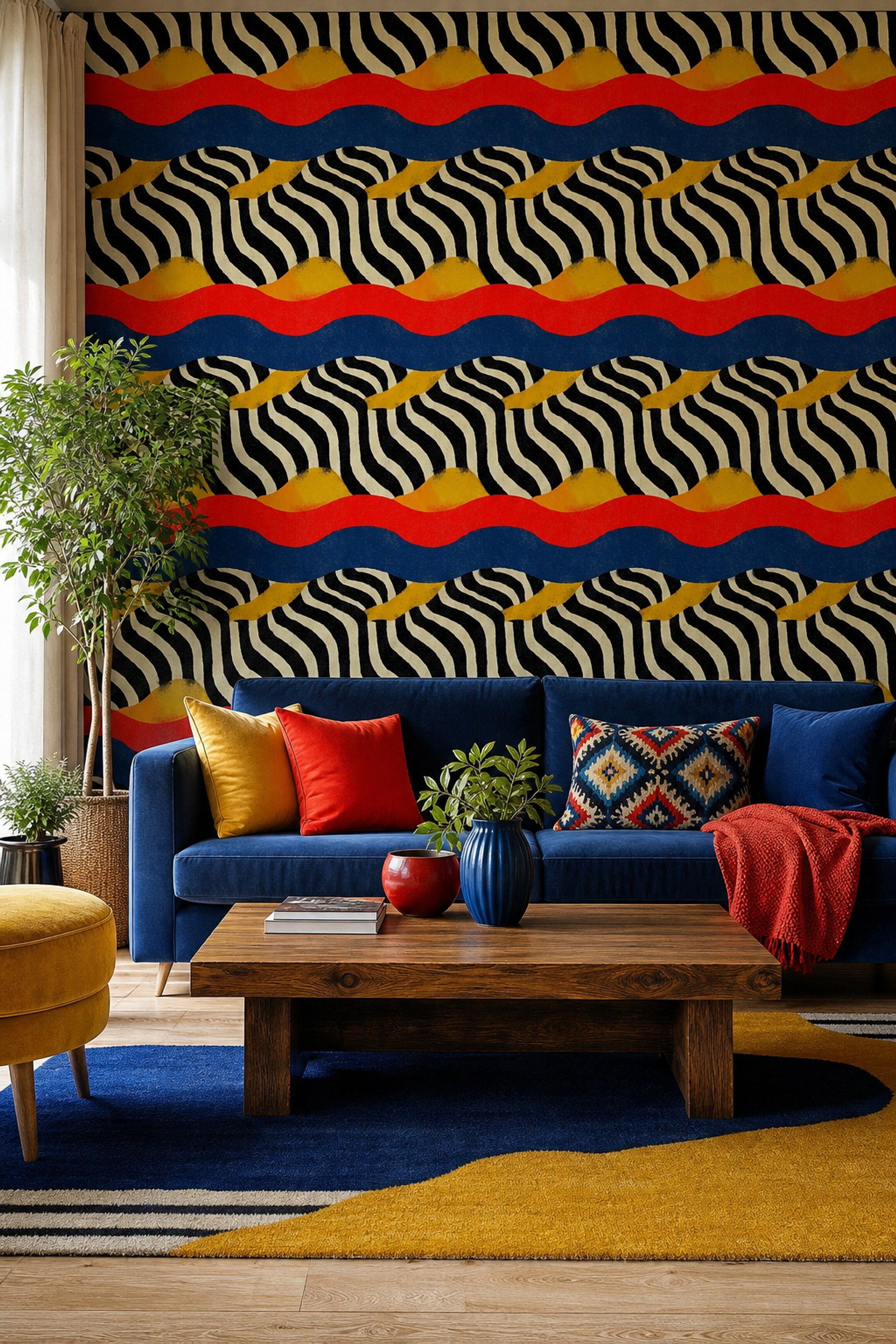 Zebra Stripes Wallpaper Abstract Bold Color Bands Removable Wall Decor