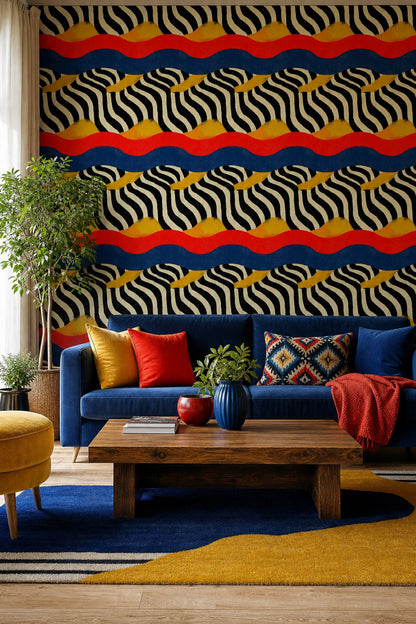 Zebra Stripes Wallpaper Abstract Bold Color Bands Removable Wall Decor
