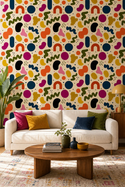 Mid Century Modern Wallpaper Retro Abstract Removable Wall Decor