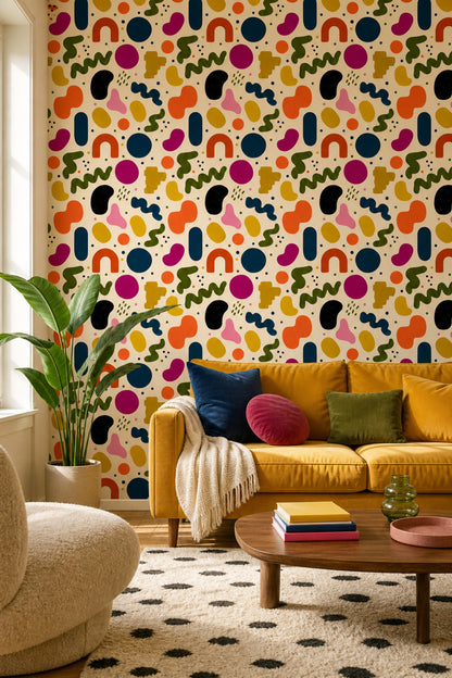 Mid Century Modern Wallpaper Retro Abstract Removable Wall Decor