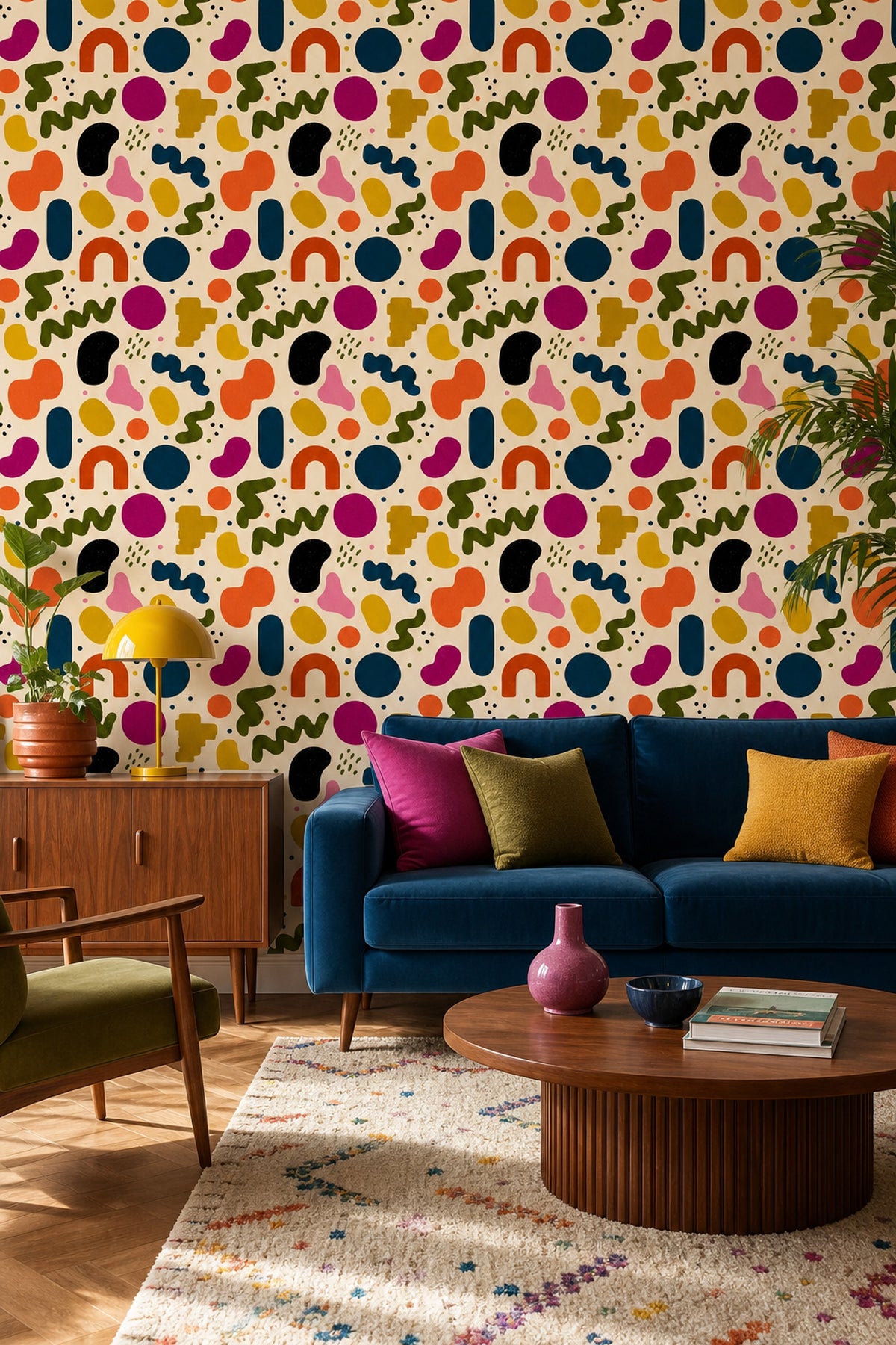 Mid Century Modern Wallpaper Retro Abstract Removable Wall Decor