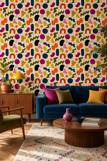 Mid Century Modern Wallpaper Retro Abstract Removable Wall Decor