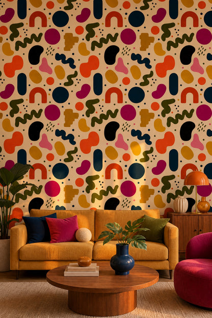 Mid Century Modern Wallpaper Retro Abstract Removable Wall Decor