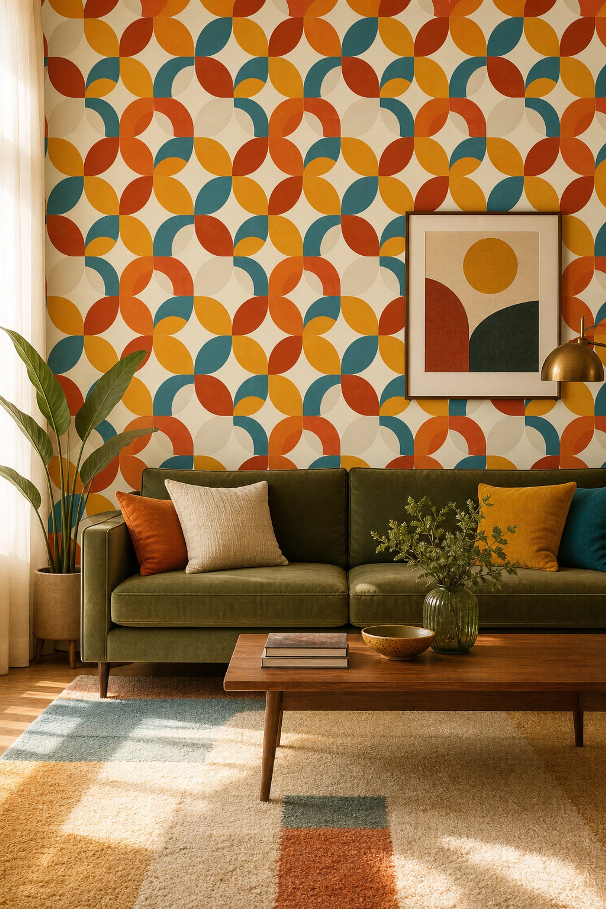 Mid Century Modern Wallpaper Retro Geometric Decorative Mural
