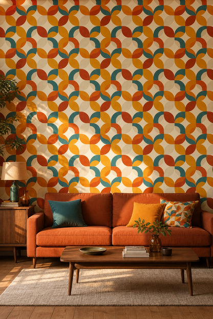 Mid Century Modern Wallpaper Retro Geometric Decorative Mural