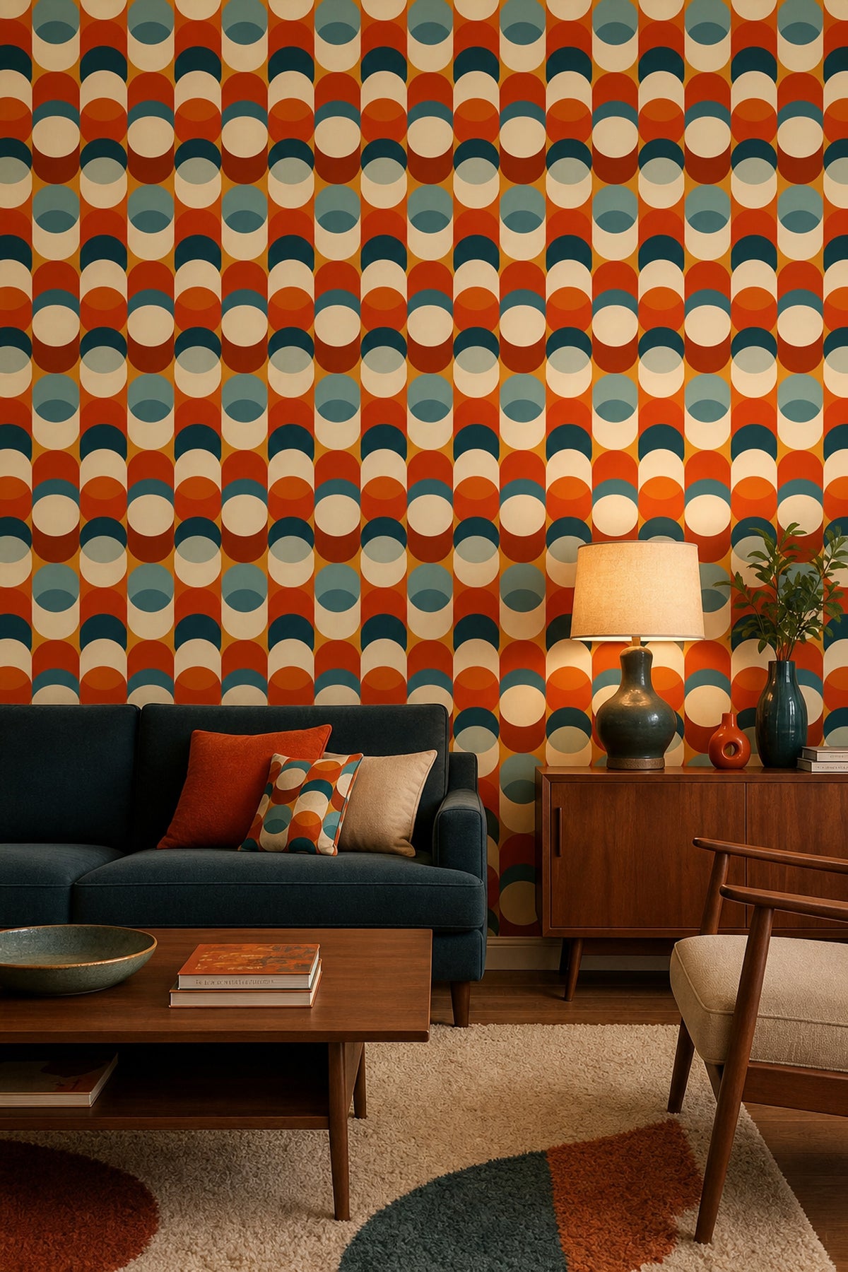 Mid Century Modern Wallpaper Retro Removable Geometric Wall Double Roll