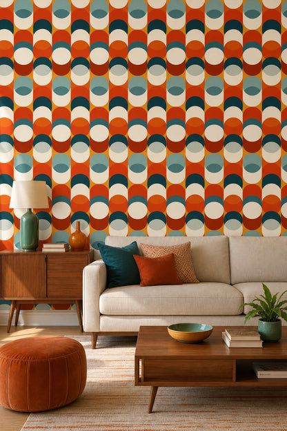 Mid Century Modern Wallpaper Retro Removable Geometric Wall Double Roll