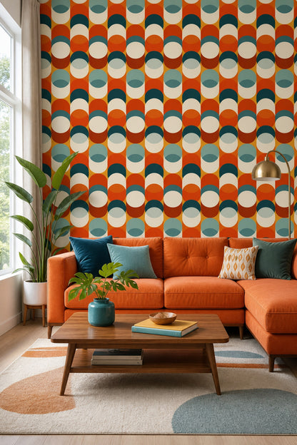 Mid Century Modern Wallpaper Retro Removable Geometric Wall Double Roll