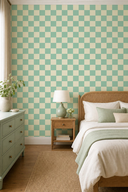 Checkerboard Wallpaper Geometric Mint Green Decorative Mural