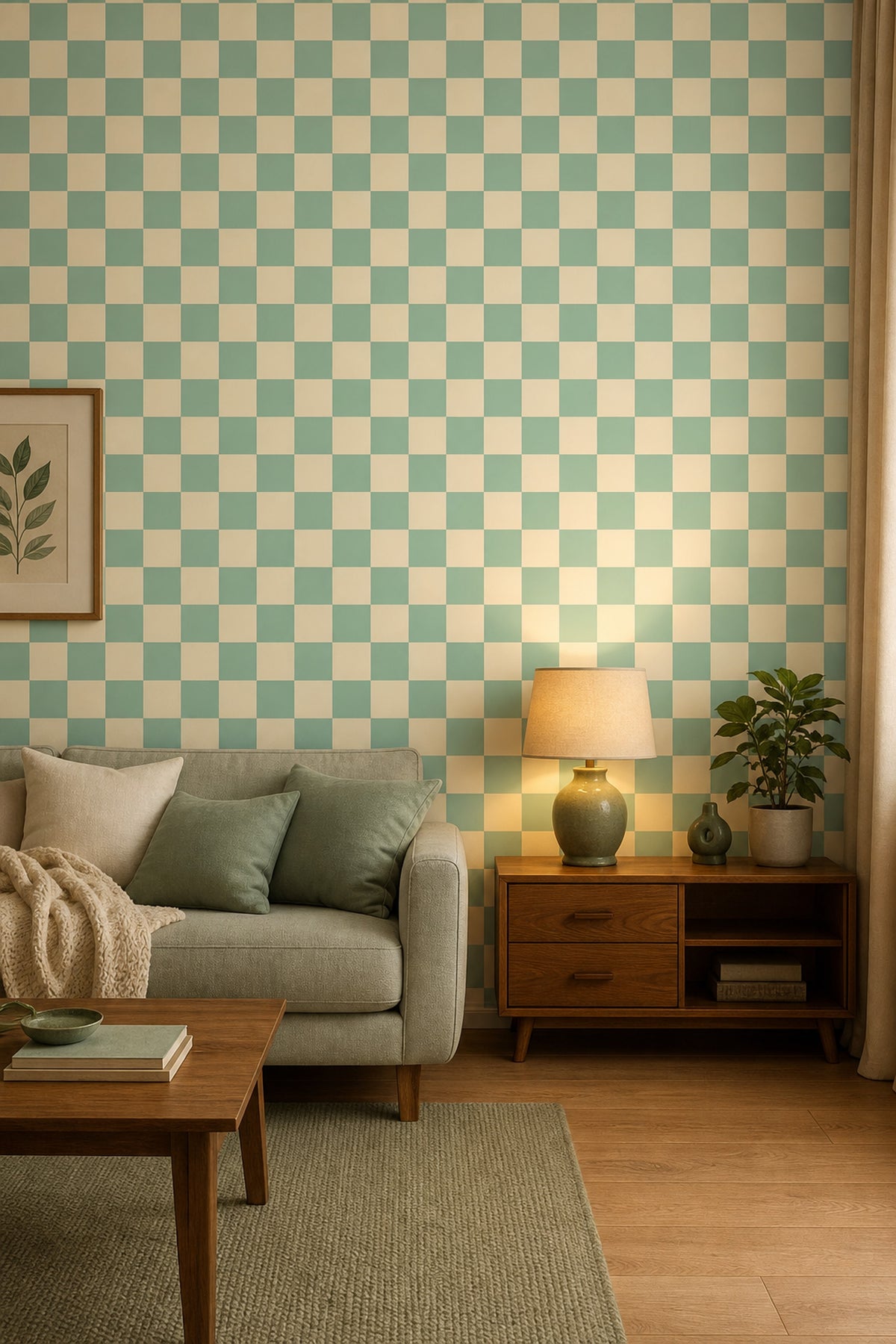 Checkerboard Wallpaper Geometric Mint Green Decorative Mural