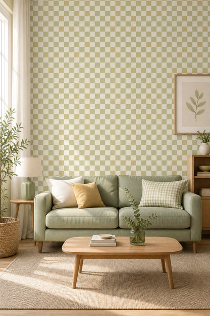 Checkered Wallpaper Gingham Inspired Removable Sage Green Wall Double Roll
