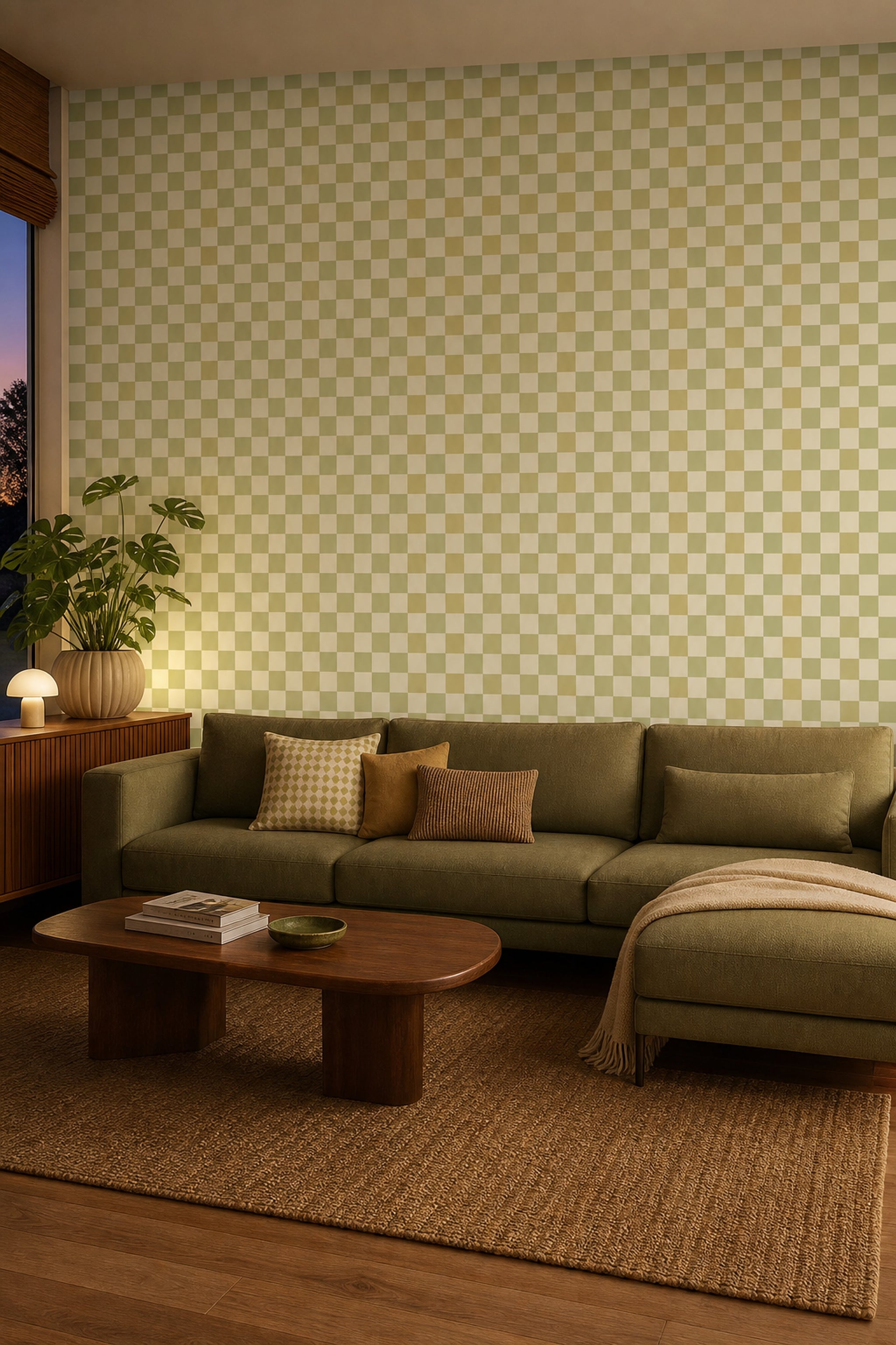 Checkered Wallpaper Gingham Inspired Removable Sage Green Wall Double Roll