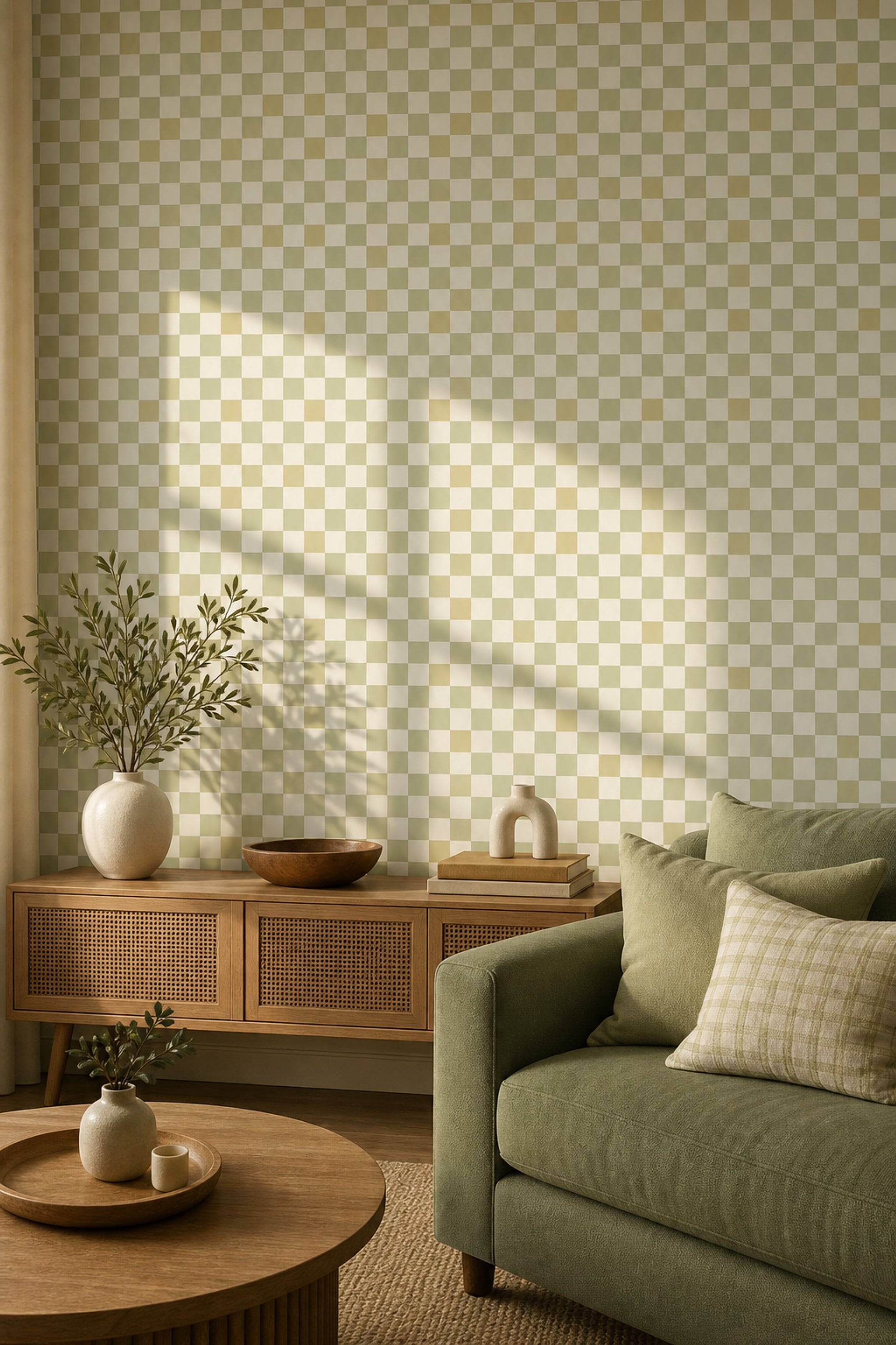 Checkered Wallpaper Gingham Inspired Removable Sage Green Wall Double Roll