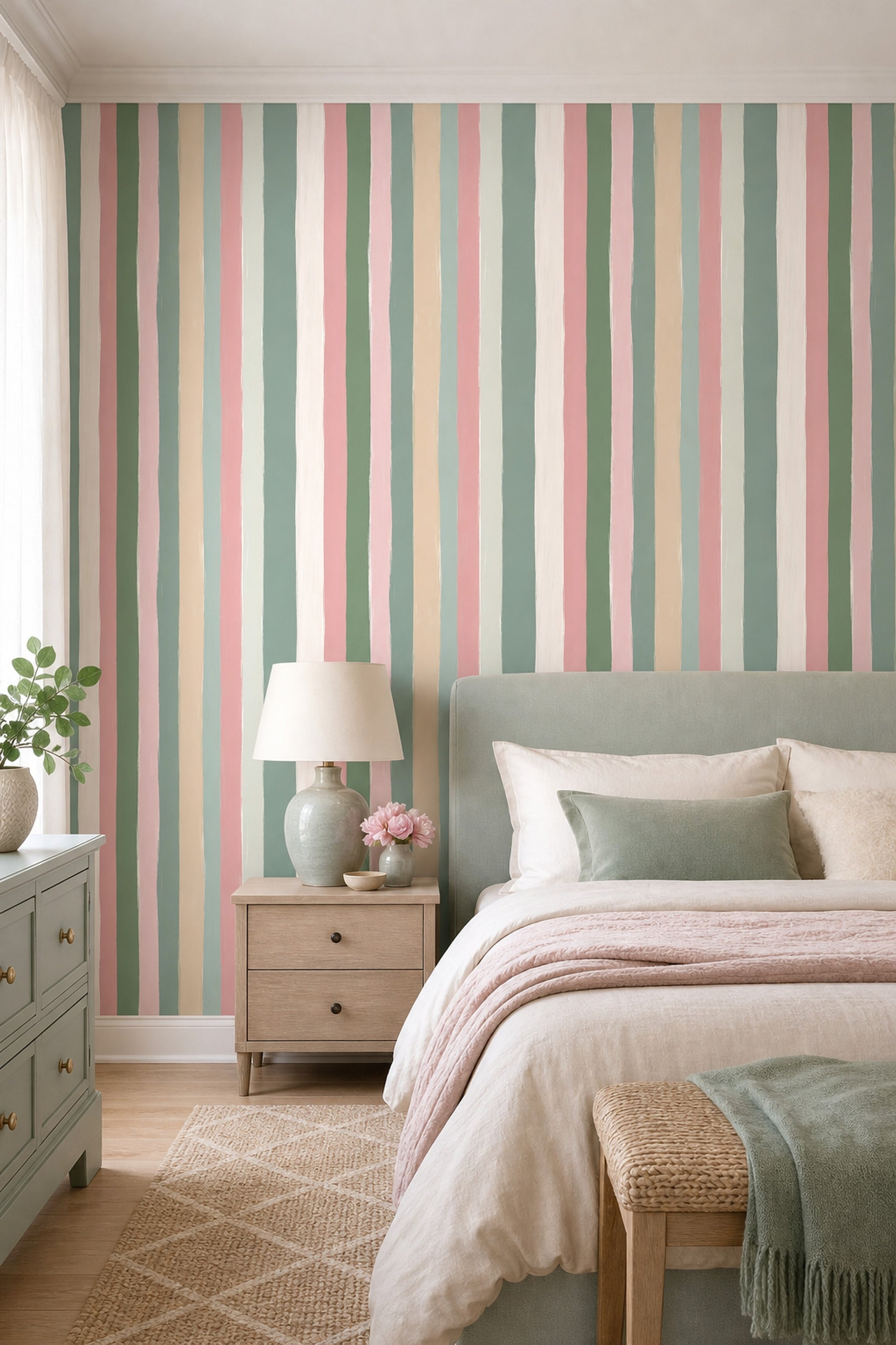 Abstract Stripes Wallpaper Vertical Brushstrokes Pastel Palette Removable Wall Decor