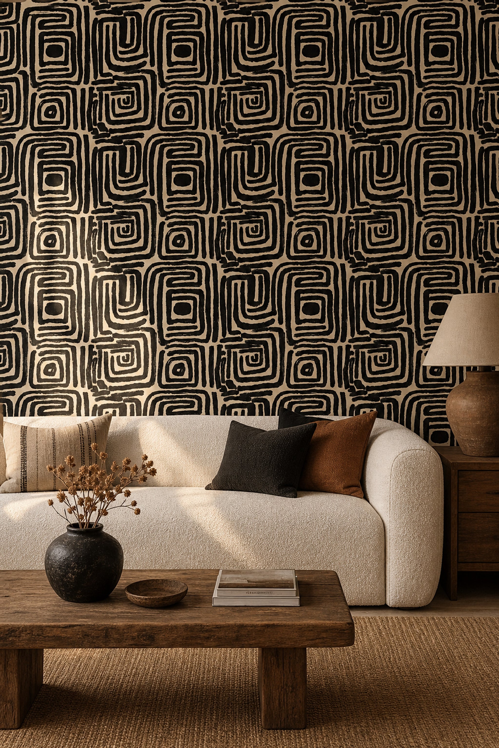 Abstract Geometric Wallpaper Maze Pattern Removable Bold Brushstroke Wall Double Roll
