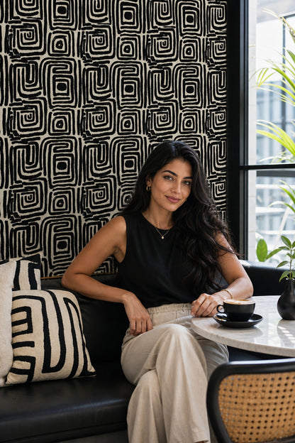 Abstract Geometric Wallpaper Maze Pattern Removable Bold Brushstroke Wall Double Roll