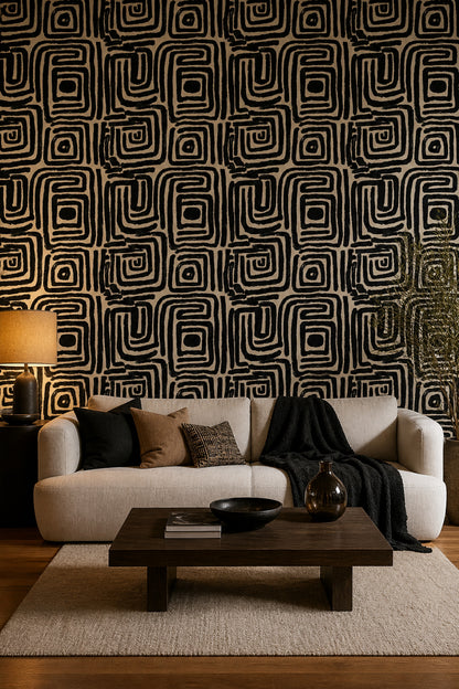 Abstract Geometric Wallpaper Maze Pattern Removable Bold Brushstroke Wall Double Roll