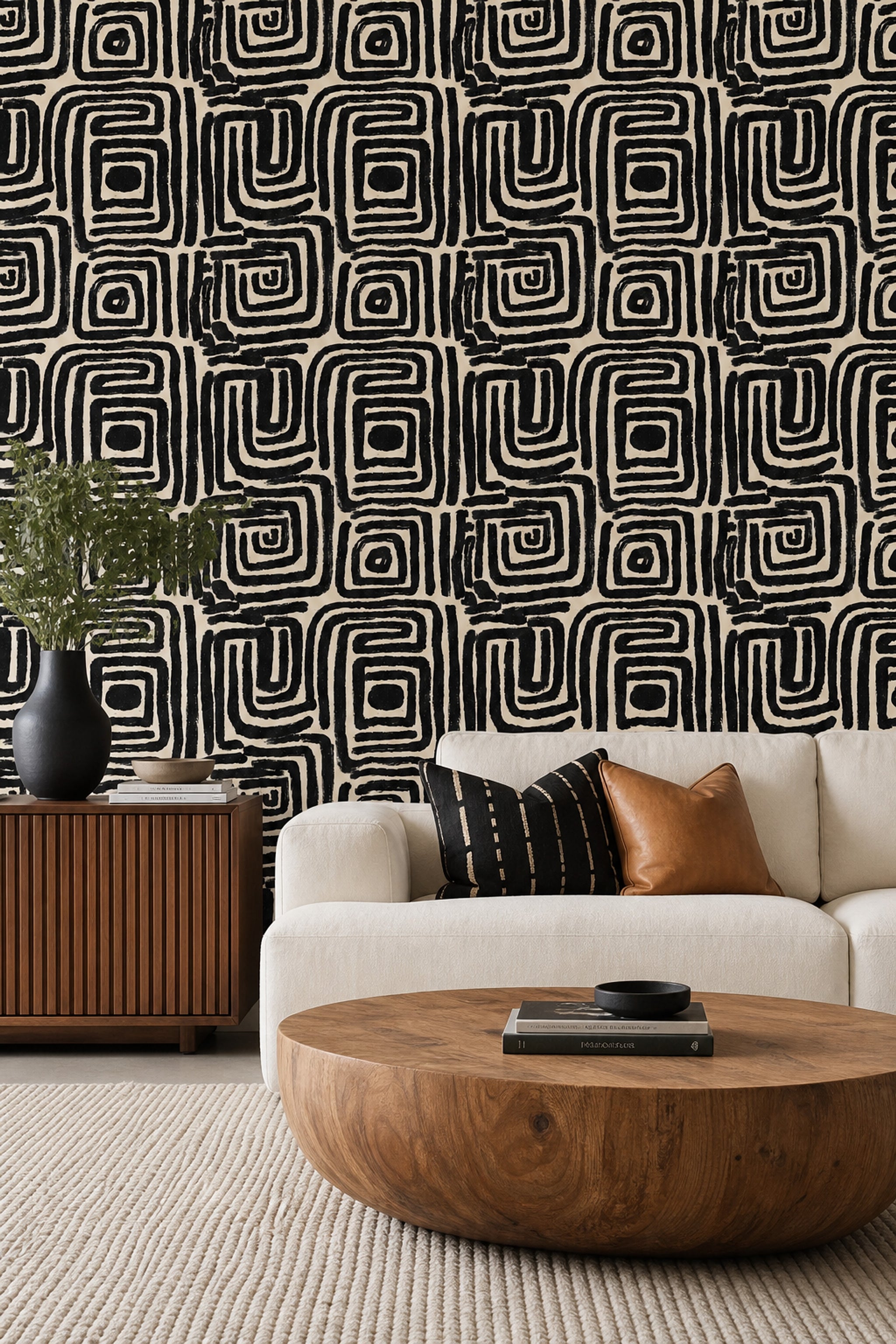 Abstract Geometric Wallpaper Maze Pattern Removable Bold Brushstroke Wall Double Roll