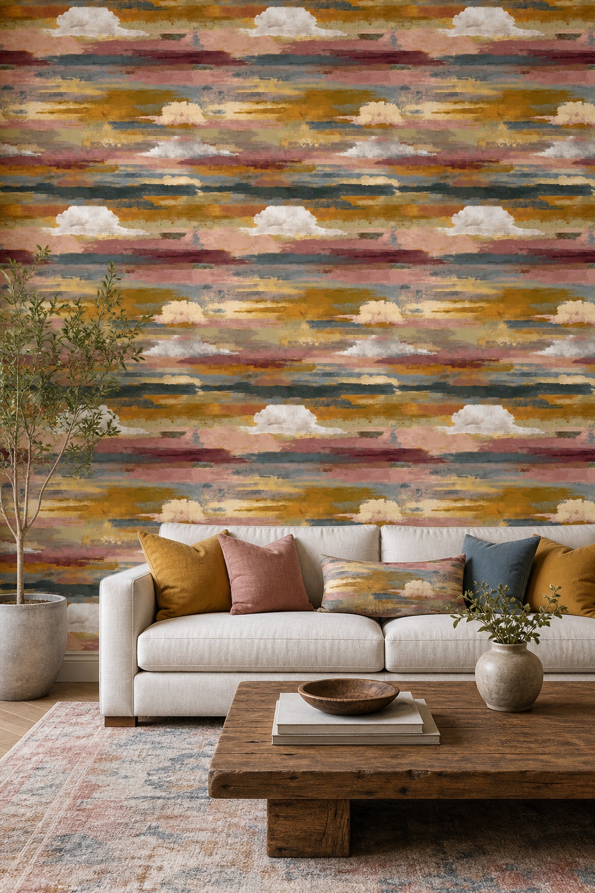 Abstract Wallpaper Horizontal Brushstrokes Removable Textured Paint Wall Double Roll
