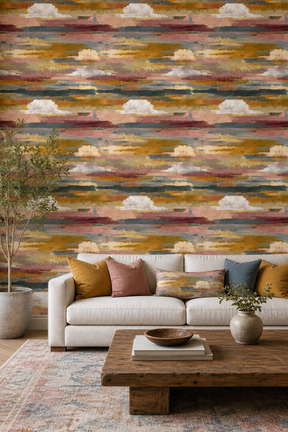 Abstract Wallpaper Horizontal Brushstrokes Removable Textured Paint Wall Double Roll