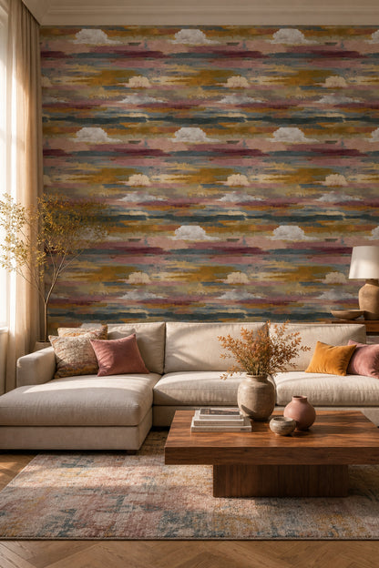 Abstract Wallpaper Horizontal Brushstrokes Removable Textured Paint Wall Double Roll