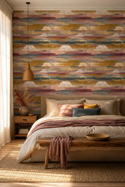Abstract Wallpaper Horizontal Brushstrokes Removable Textured Paint Wall Double Roll