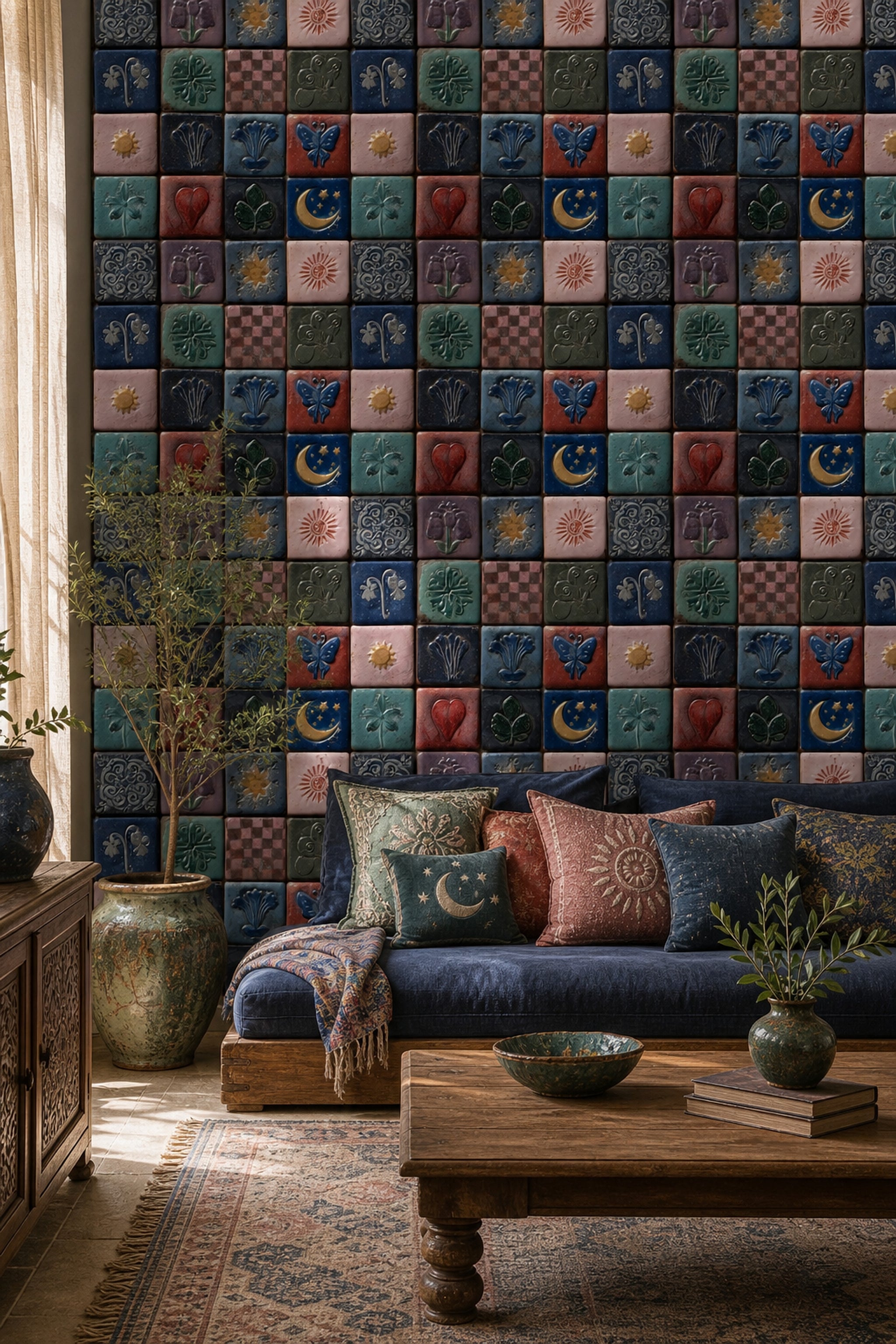 With Stars Wallpaper Celestial Removable Vintage Tile Wall Double Roll