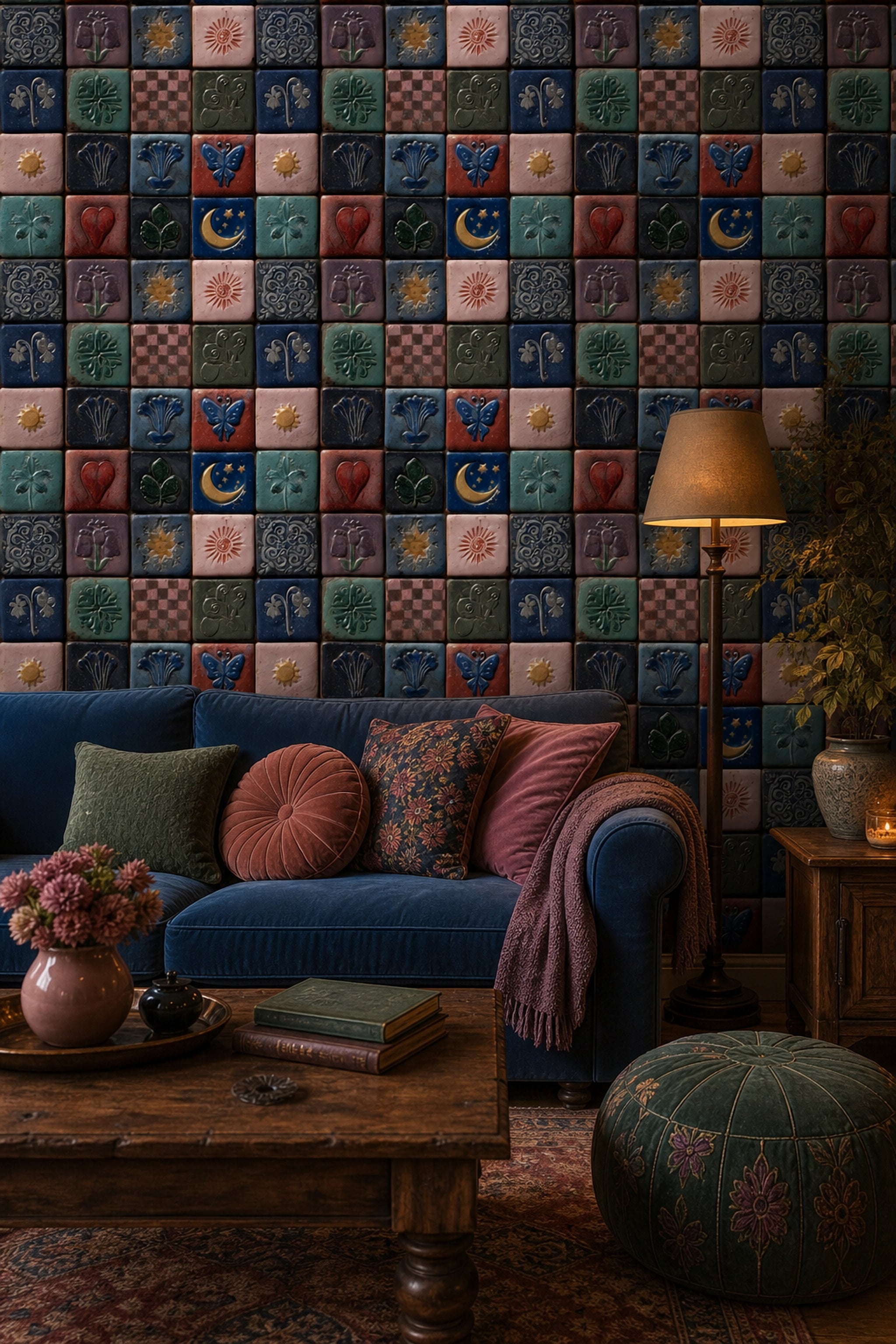 With Stars Wallpaper Celestial Removable Vintage Tile Wall Double Roll
