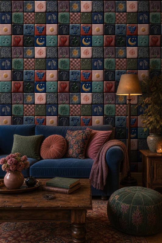 With Stars Wallpaper Celestial Removable Vintage Tile Wall Double Roll
