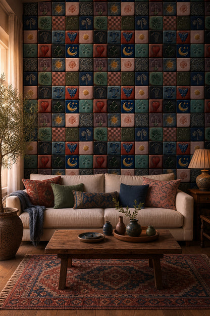 With Stars Wallpaper Celestial Removable Vintage Tile Wall Double Roll