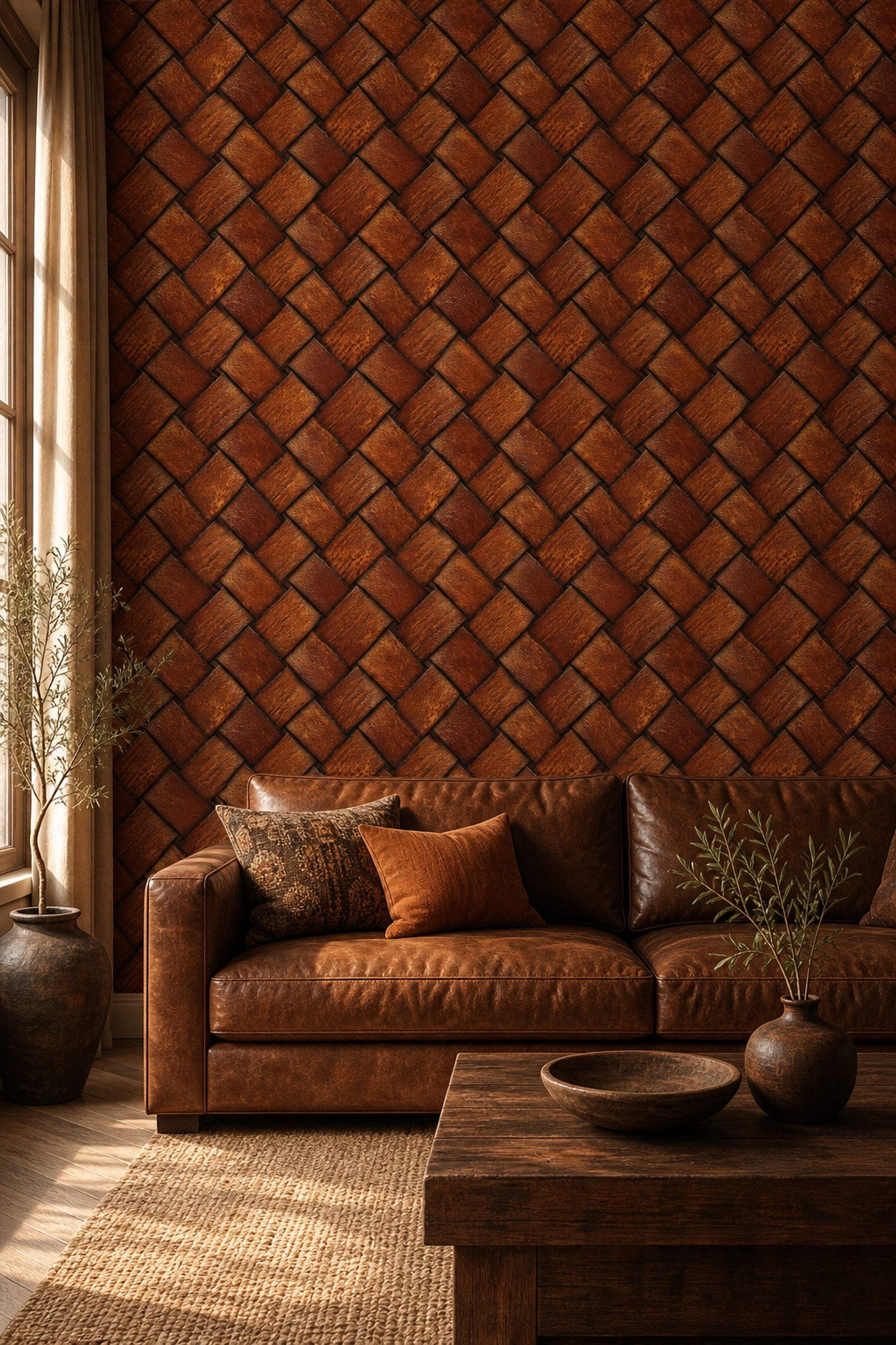 Woven Leather Wallpaper Basket Weave Textured Removable Wall Decor