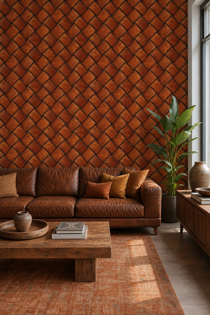 Woven Leather Wallpaper Basket Weave Textured Removable Wall Decor