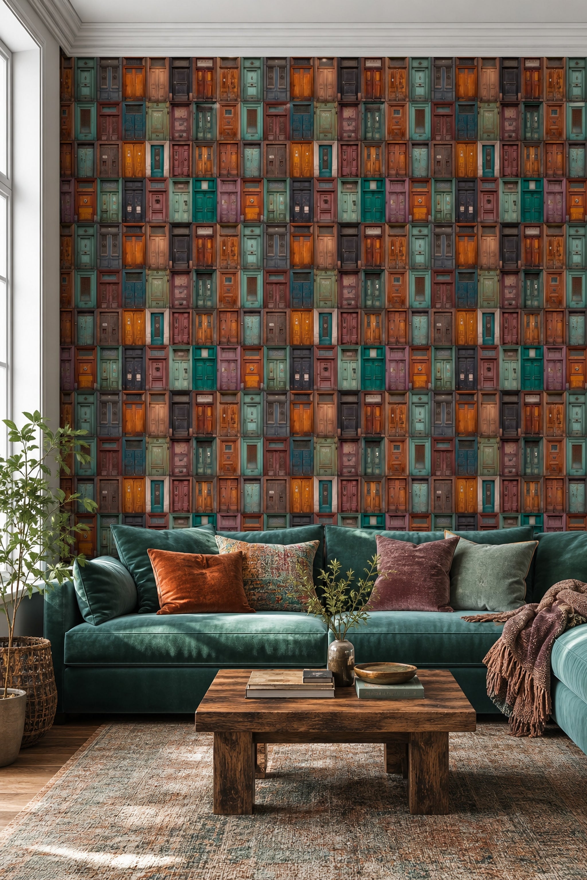 Vintage Doors Wallpaper Patchwork Collage Removable Weathered Wood Wall Double Roll