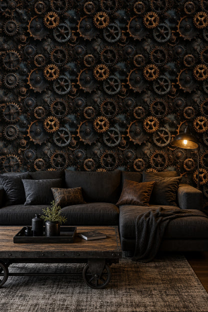Rusted Gears Wallpaper Industrial Steampunk Removable Wall Decor