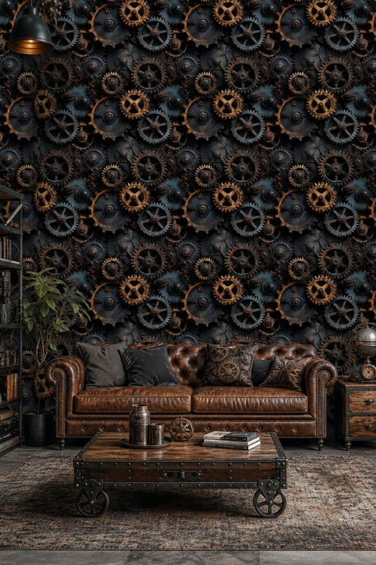 Rusted Gears Wallpaper Industrial Steampunk Removable Wall Decor