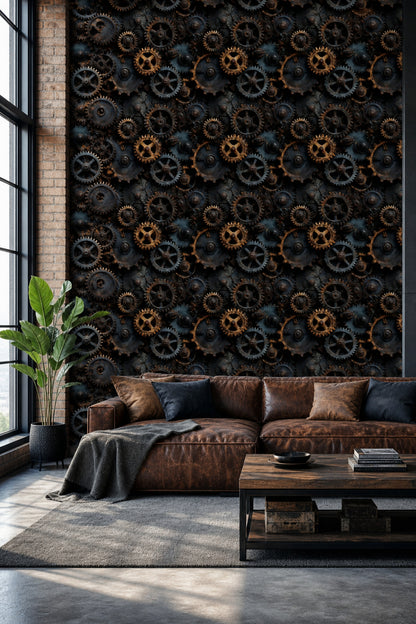 Rusted Gears Wallpaper Industrial Steampunk Removable Wall Decor
