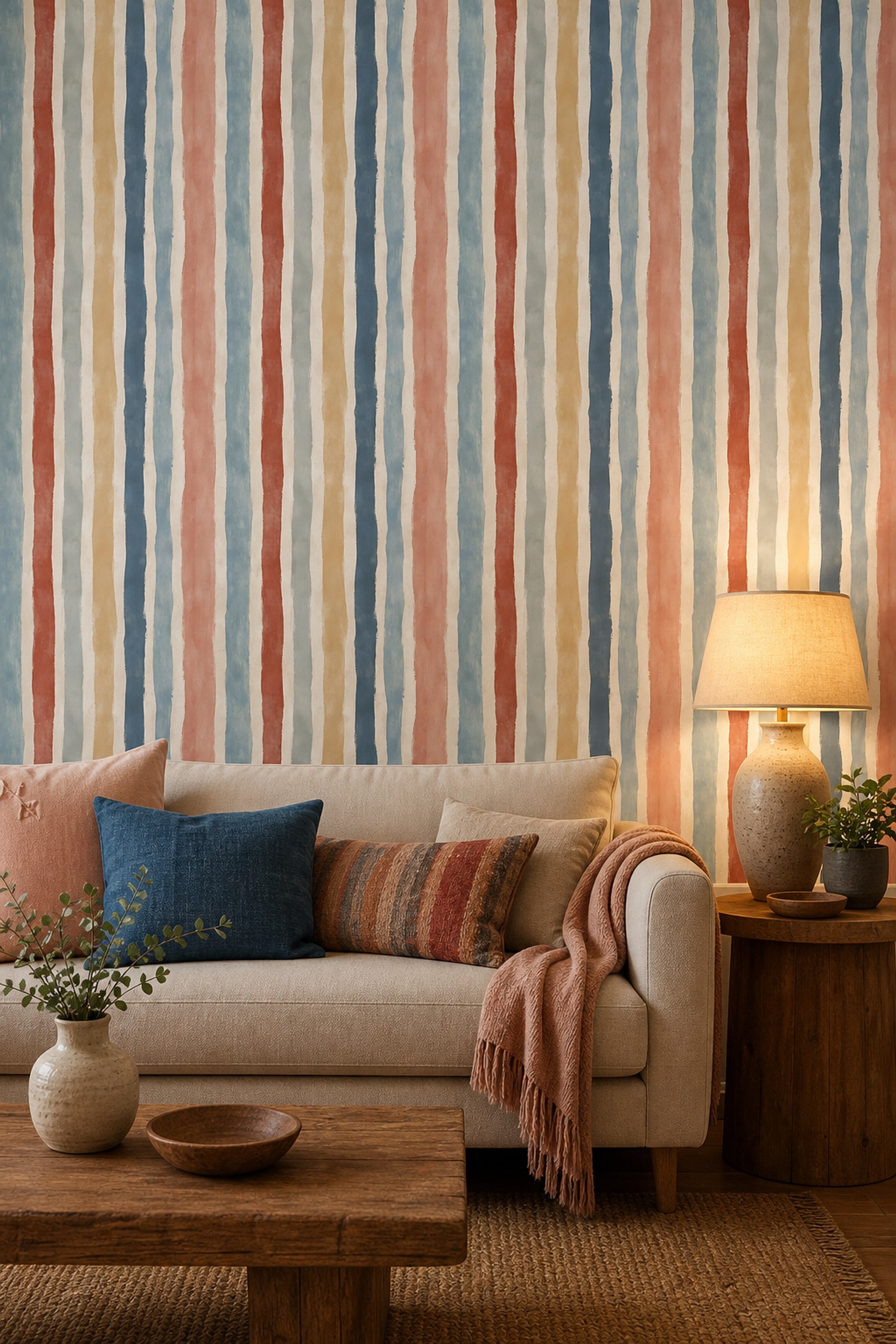 Vertical Stripes Wallpaper Abstract Hand Painted Decorative Mural