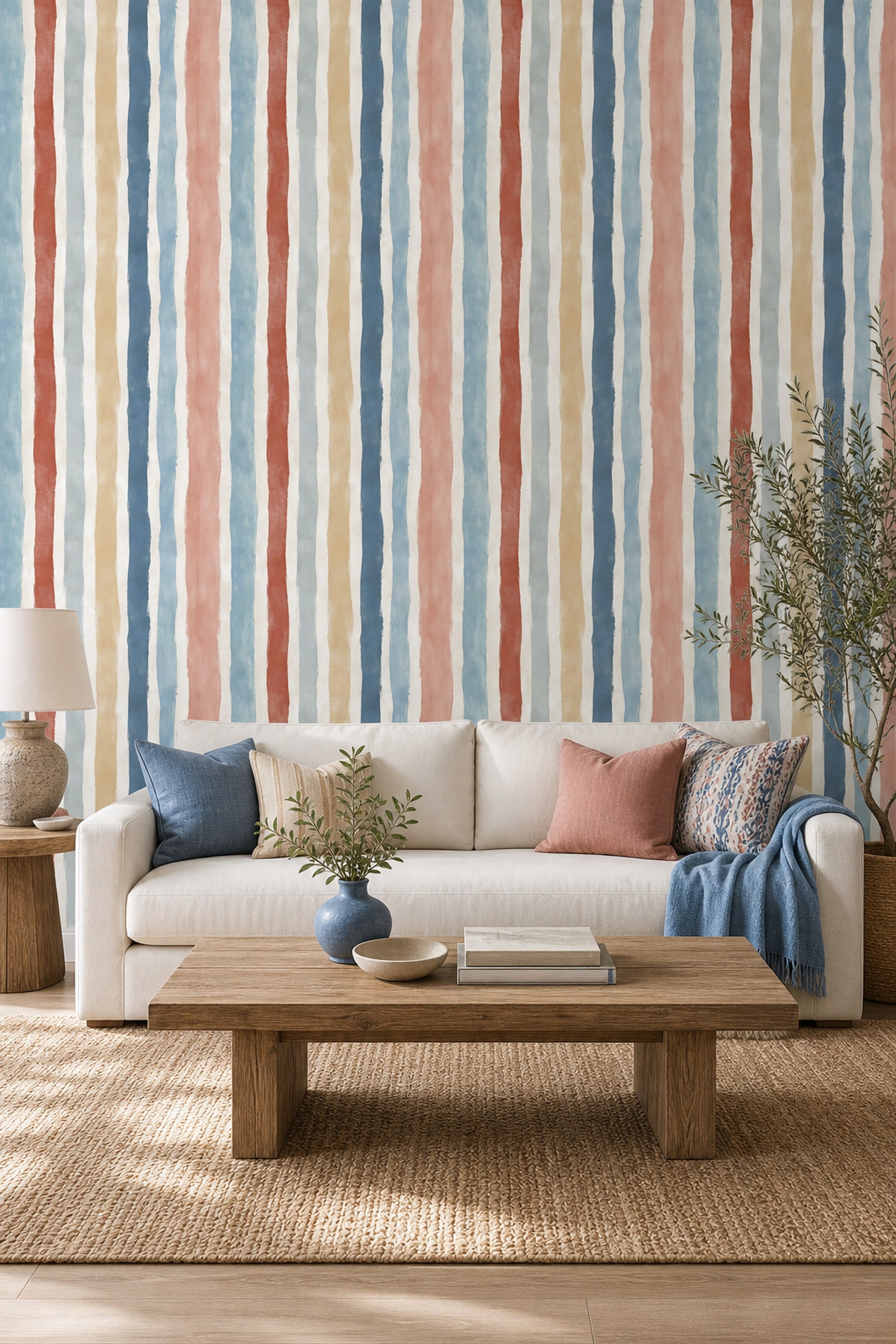 Vertical Stripes Wallpaper Abstract Hand Painted Decorative Mural