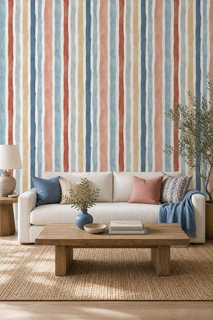Vertical Stripes Wallpaper Abstract Hand Painted Decorative Mural