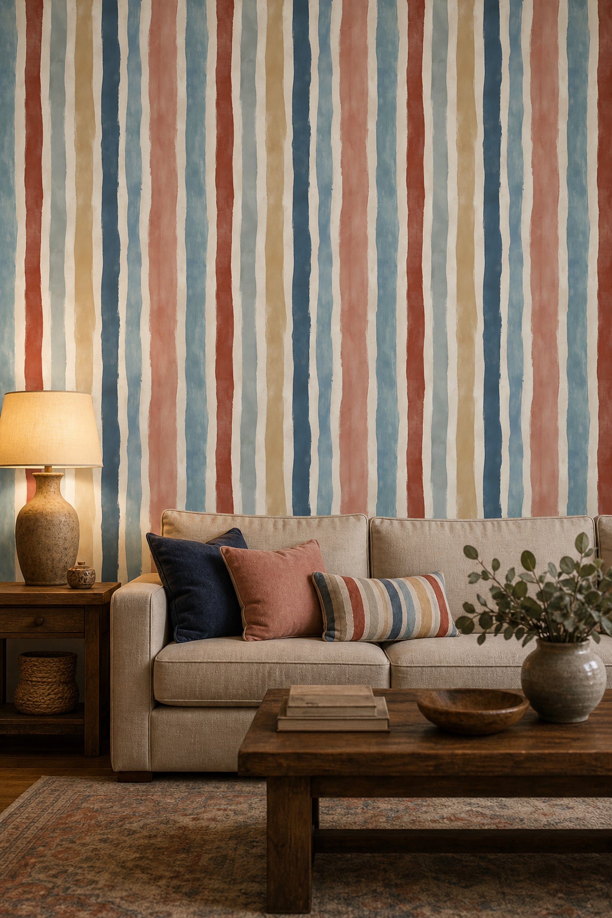 Vertical Stripes Wallpaper Abstract Hand Painted Decorative Mural