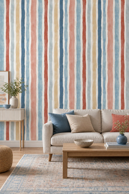Vertical Stripes Wallpaper Abstract Hand Painted Decorative Mural