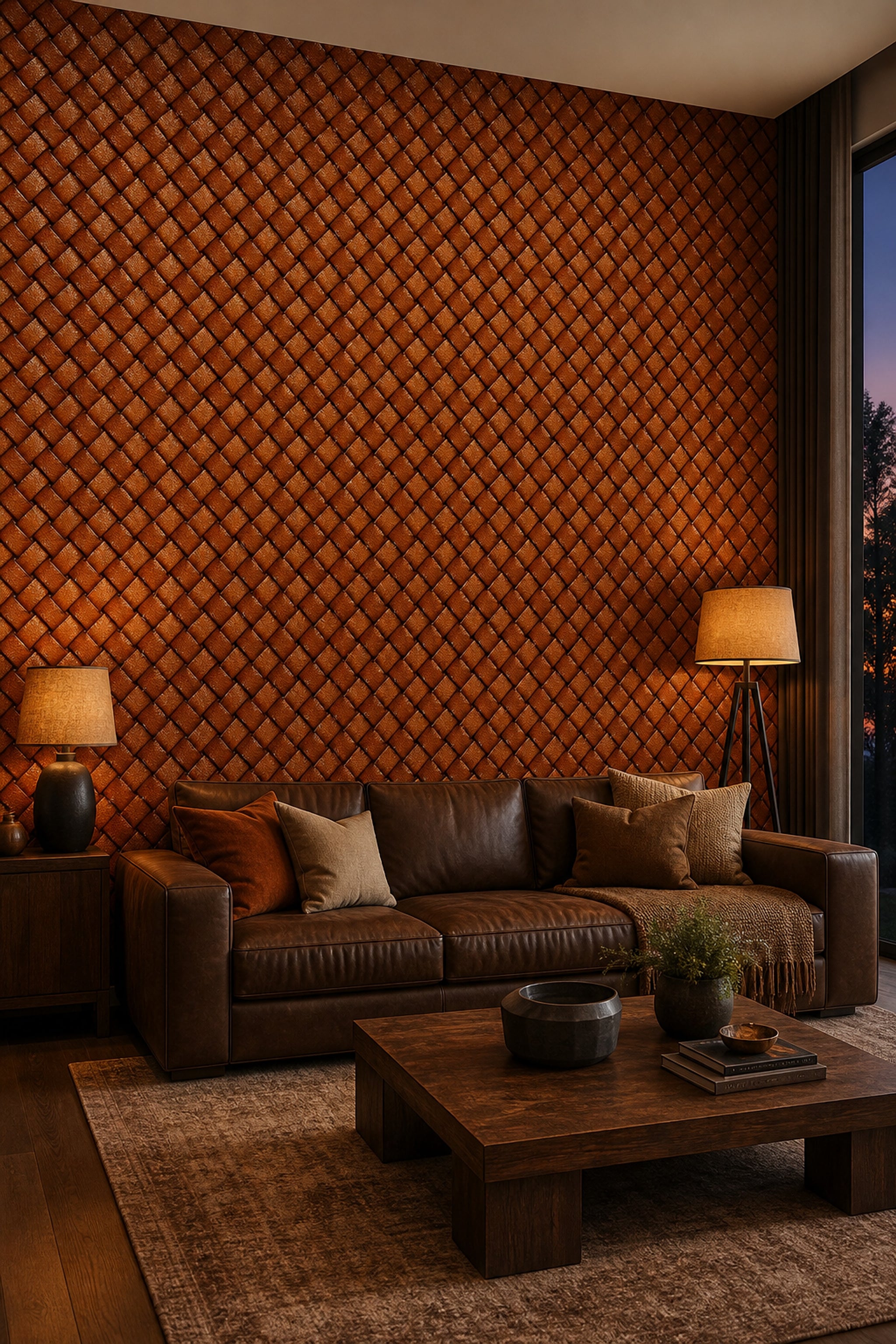 Woven Leather Wallpaper Basket Weave Removable Geometric Pattern Wall Double Roll