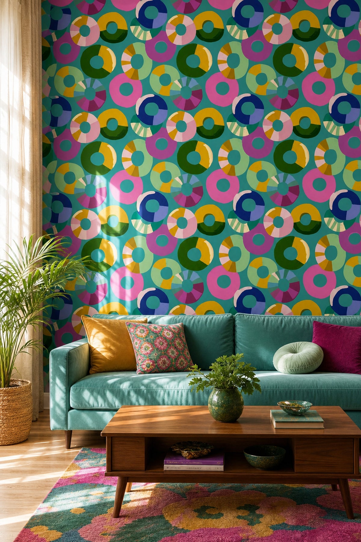 Mid Century Modern Wallpaper Retro Geometric Removable Wall Decor